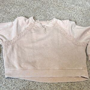 Aerie Beige Textured Knit Crewneck Sweatshirt